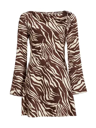 Reformation Women's Pike Zebra Satin Long-Sleeve Minidress - Stampede | Thumbnail 1 Reformation Women's Pike Zebra Satin Long-Sleeve Minidress - Stampede | Thumbnail 1