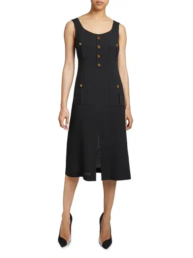 Santorelli Women's Virgin Wool A-Line Midi-Dress - Black | Thumbnail 2 Santorelli Women's Virgin Wool A-Line Midi-Dress - Black | Thumbnail 2