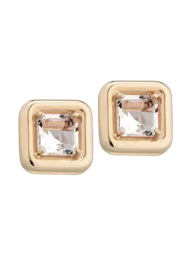 Bea Bongiasca Women's Candy 9K Yellow Gold & Rock Crystal Square Earrings - Topaz | Thumbnail 1 Bea Bongiasca Women's Candy 9K Yellow Gold & Rock Crystal Square Earrings - Topaz | Thumbnail 1