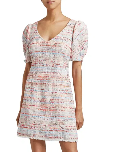Santorelli Women's Bianca Cotton-Blend Tweed Short-Sleeve Minidress | Thumbnail 4 Santorelli Women's Bianca Cotton-Blend Tweed Short-Sleeve Minidress | Thumbnail 4