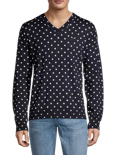 Comme des Garçons PLAY Men's Polka Dot Wool Sweater - Merlot | Thumbnail 3 Comme des Garçons PLAY Men's Polka Dot Wool Sweater - Merlot | Thumbnail 3