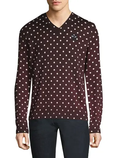 Comme des Garçons PLAY Men's Polka Dot Wool Sweater - Merlot | Thumbnail 7 Comme des Garçons PLAY Men's Polka Dot Wool Sweater - Merlot | Thumbnail 7
