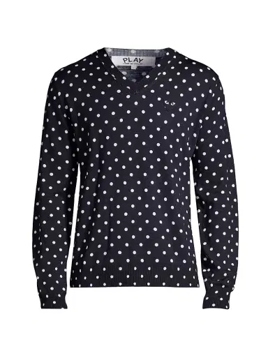 Comme des Garçons PLAY Men's Polka Dot Wool Sweater - Merlot | Thumbnail 1 Comme des Garçons PLAY Men's Polka Dot Wool Sweater - Merlot | Thumbnail 1