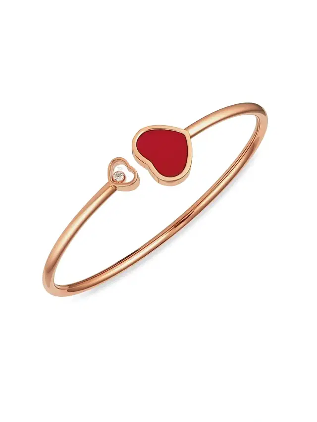Women's Happy Hearts 18K Rose Gold, Diamond & Red Stone Bangle - Rose Gold Women's Happy Hearts 18K Rose Gold, Diamond & Red Stone Bangle - Rose Gold