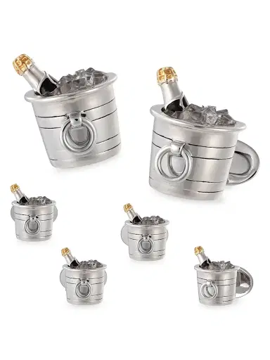 Jan Leslie Men's 6-Piece Sterling Silver Champagne Bucket Cufflink & Shirt Stud Set | Thumbnail 1 Jan Leslie Men's 6-Piece Sterling Silver Champagne Bucket Cufflink & Shirt Stud Set | Thumbnail 1