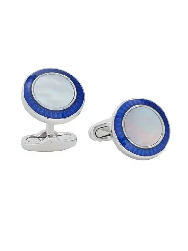 Link Up Men's Round Mother of Pearl Cufflinks - Blue Silver | Thumbnail 1 Link Up Men's Round Mother of Pearl Cufflinks - Blue Silver | Thumbnail 1