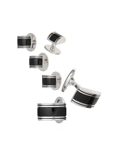 Jan Leslie Men's Linear Etch Rectangular Cufflinks & Tuxedo Studs Set | Thumbnail 1 Jan Leslie Men's Linear Etch Rectangular Cufflinks & Tuxedo Studs Set | Thumbnail 1