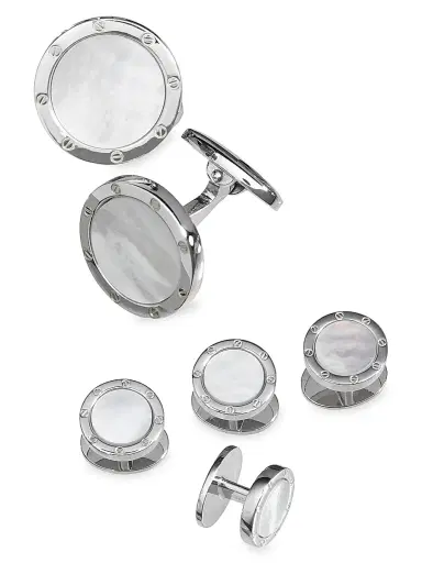 Jan Leslie Men's 6-Piece Sterling Silver & Round Mother-Of-Pearl Cufflink & Shirt Stud Set | Thumbnail 1 Jan Leslie Men's 6-Piece Sterling Silver & Round Mother-Of-Pearl Cufflink & Shirt Stud Set | Thumbnail 1