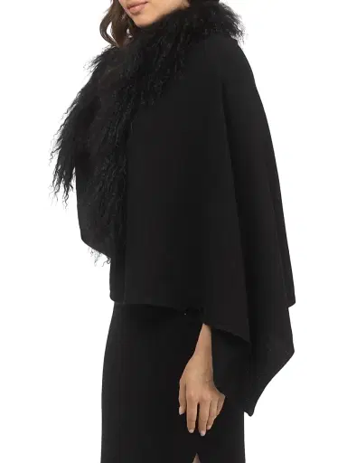 Gorski Women's Stole with Select Mongolian Lamb Trim - Black | Thumbnail 3 Gorski Women's Stole with Select Mongolian Lamb Trim - Black | Thumbnail 3
