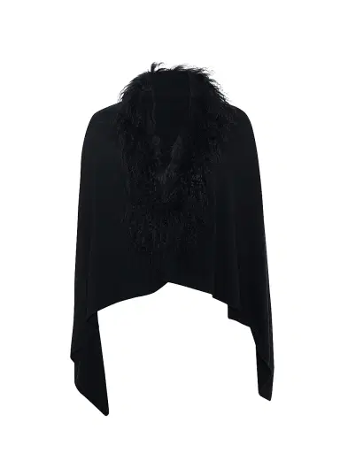 Gorski Women's Stole with Select Mongolian Lamb Trim - Black | Thumbnail 1 Gorski Women's Stole with Select Mongolian Lamb Trim - Black | Thumbnail 1