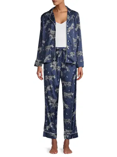 Averie Women's Two-Piece Zebra Print Pajama Set - Deep Blue | Thumbnail 2 Averie Women's Two-Piece Zebra Print Pajama Set - Deep Blue | Thumbnail 2