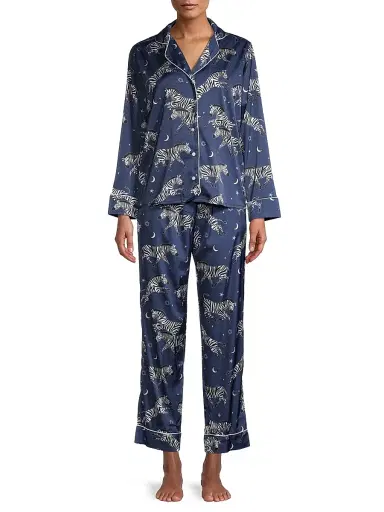 Averie Women's Two-Piece Zebra Print Pajama Set - Deep Blue | Thumbnail 3 Averie Women's Two-Piece Zebra Print Pajama Set - Deep Blue | Thumbnail 3