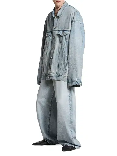 Balenciaga Men's Oversized Denim Jacket - Blue | Thumbnail 3 Balenciaga Men's Oversized Denim Jacket - Blue | Thumbnail 3