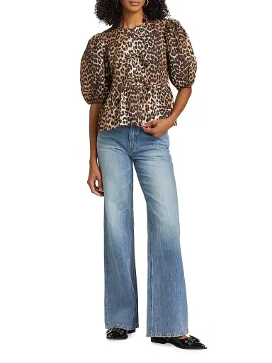 Ganni Women's Leopard Poplin Peplum Blouse | Thumbnail 2 Ganni Women's Leopard Poplin Peplum Blouse | Thumbnail 2