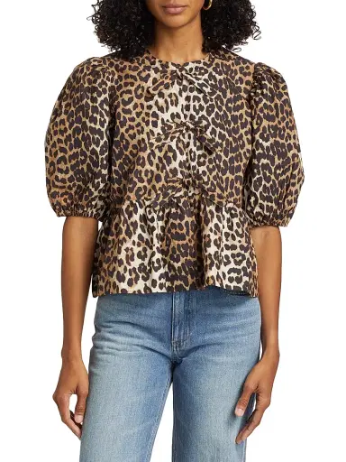 Ganni Women's Leopard Poplin Peplum Blouse | Thumbnail 3 Ganni Women's Leopard Poplin Peplum Blouse | Thumbnail 3