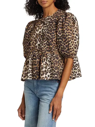 Ganni Women's Leopard Poplin Peplum Blouse | Thumbnail 4 Ganni Women's Leopard Poplin Peplum Blouse | Thumbnail 4