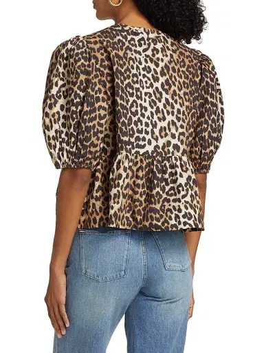 Ganni Women's Leopard Poplin Peplum Blouse | Thumbnail 5 Ganni Women's Leopard Poplin Peplum Blouse | Thumbnail 5