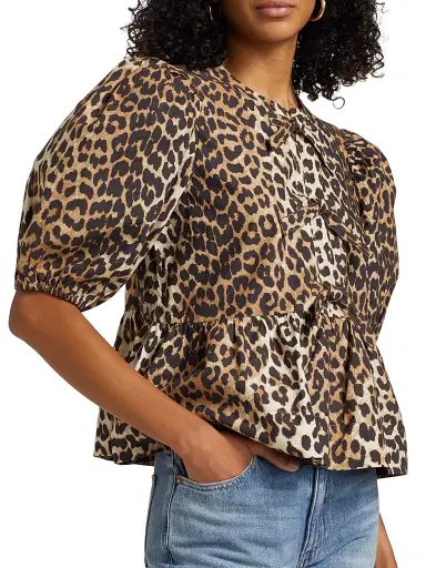 Ganni Women's Leopard Poplin Peplum Blouse | Thumbnail 6 Ganni Women's Leopard Poplin Peplum Blouse | Thumbnail 6