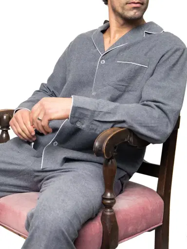 Petite Plume Men's Cotton Flannel Pajamas - Grey | Thumbnail 3 Petite Plume Men's Cotton Flannel Pajamas - Grey | Thumbnail 3