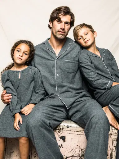Petite Plume Men's Cotton Flannel Pajamas - Grey | Thumbnail 4 Petite Plume Men's Cotton Flannel Pajamas - Grey | Thumbnail 4