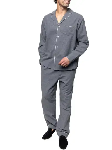 Petite Plume Men's Cotton Flannel Pajamas - Grey | Thumbnail 1 Petite Plume Men's Cotton Flannel Pajamas - Grey | Thumbnail 1