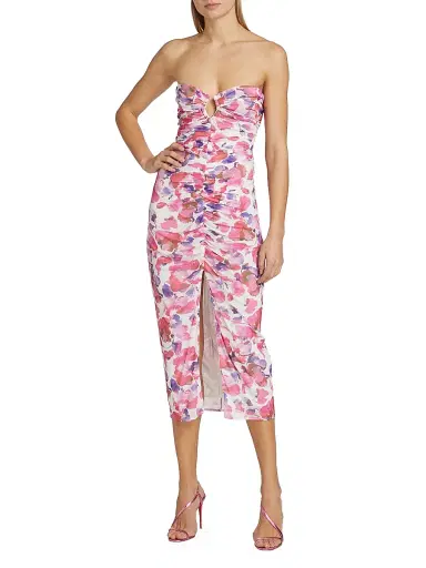 NICHOLAS Women's Emma Watercolor Petal Ruched Midi-Dress - Peony Petal Print | Thumbnail 2 NICHOLAS Women's Emma Watercolor Petal Ruched Midi-Dress - Peony Petal Print | Thumbnail 2