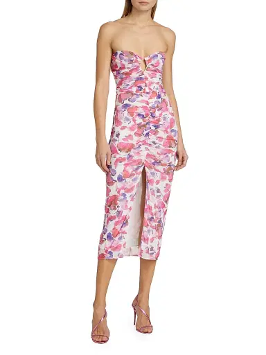 NICHOLAS Women's Emma Watercolor Petal Ruched Midi-Dress - Peony Petal Print | Thumbnail 3 NICHOLAS Women's Emma Watercolor Petal Ruched Midi-Dress - Peony Petal Print | Thumbnail 3