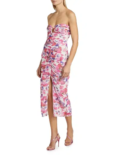 NICHOLAS Women's Emma Watercolor Petal Ruched Midi-Dress - Peony Petal Print | Thumbnail 4 NICHOLAS Women's Emma Watercolor Petal Ruched Midi-Dress - Peony Petal Print | Thumbnail 4
