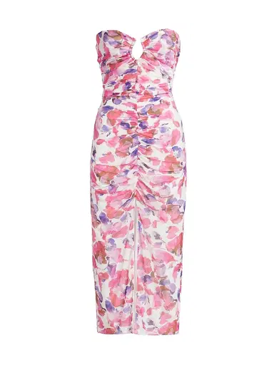 NICHOLAS Women's Emma Watercolor Petal Ruched Midi-Dress - Peony Petal Print | Thumbnail 1 NICHOLAS Women's Emma Watercolor Petal Ruched Midi-Dress - Peony Petal Print | Thumbnail 1