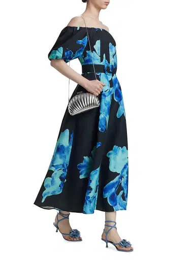 NICHOLAS Women's Santha Floral Off-the-Shoulder Midi-Dress - Thalia Floral Navy | Thumbnail 2 NICHOLAS Women's Santha Floral Off-the-Shoulder Midi-Dress - Thalia Floral Navy | Thumbnail 2