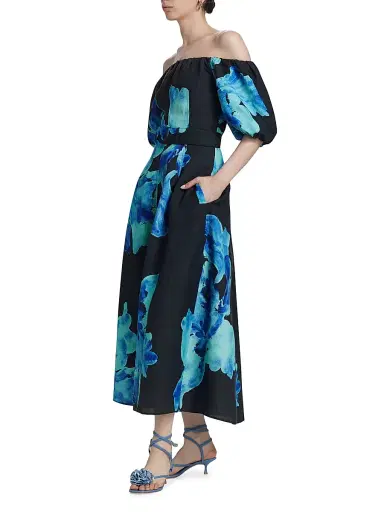 NICHOLAS Women's Santha Floral Off-the-Shoulder Midi-Dress - Thalia Floral Navy | Thumbnail 4 NICHOLAS Women's Santha Floral Off-the-Shoulder Midi-Dress - Thalia Floral Navy | Thumbnail 4