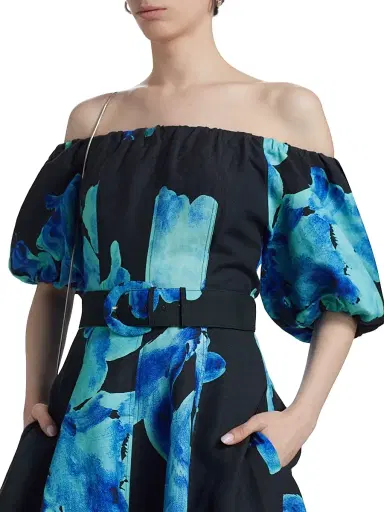 NICHOLAS Women's Santha Floral Off-the-Shoulder Midi-Dress - Thalia Floral Navy | Thumbnail 6 NICHOLAS Women's Santha Floral Off-the-Shoulder Midi-Dress - Thalia Floral Navy | Thumbnail 6