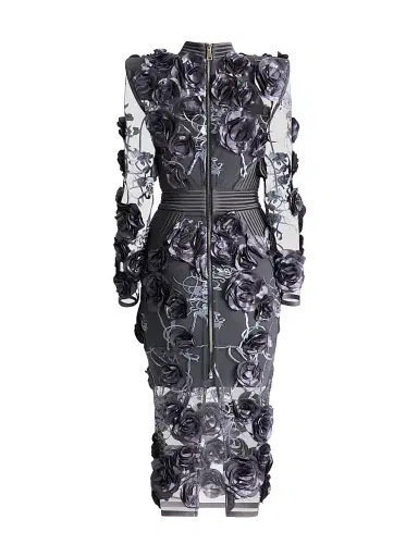 Zhivago Women's Battle Lines Floral-Embellished Vendetta Dress - Grey | Thumbnail 2 Zhivago Women's Battle Lines Floral-Embellished Vendetta Dress - Grey | Thumbnail 2