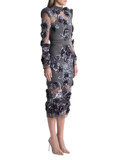 Zhivago Women's Battle Lines Floral-Embellished Vendetta Dress - Grey | Thumbnail 3 Zhivago Women's Battle Lines Floral-Embellished Vendetta Dress - Grey | Thumbnail 3