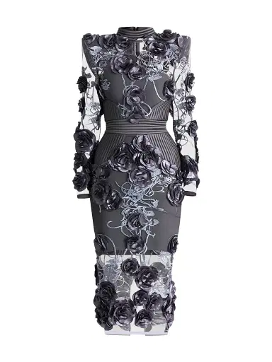 Zhivago Women's Battle Lines Floral-Embellished Vendetta Dress - Grey | Thumbnail 1 Zhivago Women's Battle Lines Floral-Embellished Vendetta Dress - Grey | Thumbnail 1