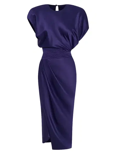 Zhivago Women's Bond Satin Pleated Asymmetric Midi-Dress - Ink - Size 4 | Thumbnail 1 Zhivago Women's Bond Satin Pleated Asymmetric Midi-Dress - Ink - Size 4 | Thumbnail 1