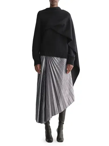A.L.C. Women's Tracy Metallic Faux-Leather Pleated Midi-Skirt - Slate Metallic | Thumbnail 2 A.L.C. Women's Tracy Metallic Faux-Leather Pleated Midi-Skirt - Slate Metallic | Thumbnail 2