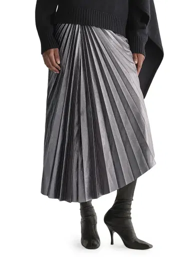 A.L.C. Women's Tracy Metallic Faux-Leather Pleated Midi-Skirt - Slate Metallic | Thumbnail 3 A.L.C. Women's Tracy Metallic Faux-Leather Pleated Midi-Skirt - Slate Metallic | Thumbnail 3