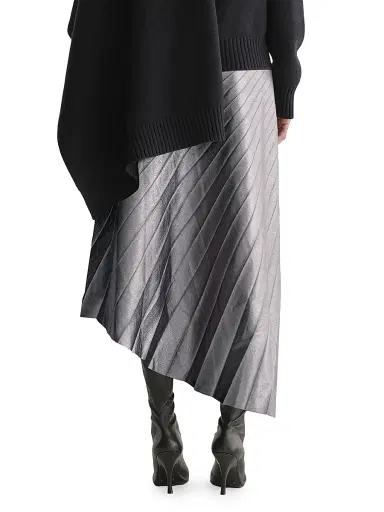 A.L.C. Women's Tracy Metallic Faux-Leather Pleated Midi-Skirt - Slate Metallic | Thumbnail 4 A.L.C. Women's Tracy Metallic Faux-Leather Pleated Midi-Skirt - Slate Metallic | Thumbnail 4