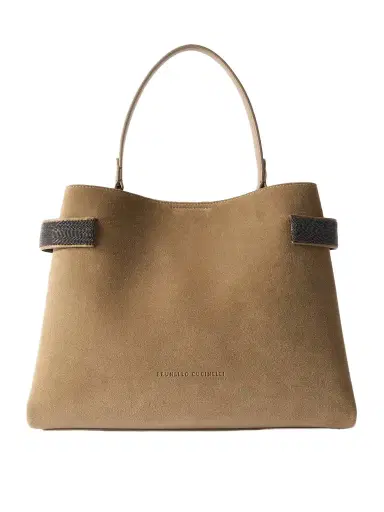 Brunello Cucinelli Bead-embellished Suede Shoulder Bag | Thumbnail 1 Brunello Cucinelli Bead-embellished Suede Shoulder Bag | Thumbnail 1
