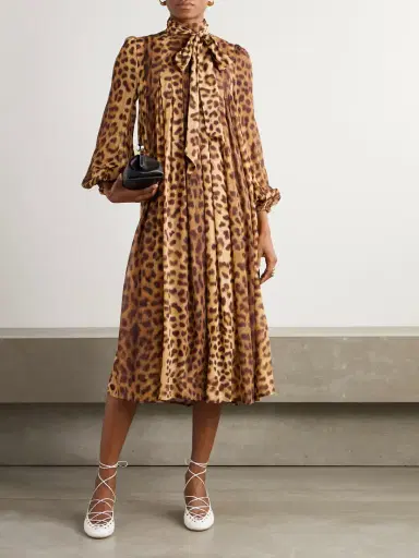 Zimmermann Crush Tie-neck Pleated Leopard-print Crepe De Chine Midi Dress | Thumbnail 2 Zimmermann Crush Tie-neck Pleated Leopard-print Crepe De Chine Midi Dress | Thumbnail 2