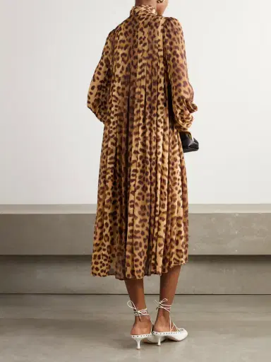 Zimmermann Crush Tie-neck Pleated Leopard-print Crepe De Chine Midi Dress | Thumbnail 3 Zimmermann Crush Tie-neck Pleated Leopard-print Crepe De Chine Midi Dress | Thumbnail 3