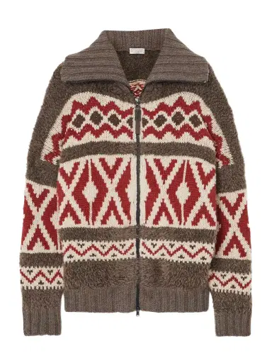 Brunello Cucinelli Oversized Intarsia Cashmere Zip-up Cardigan | Thumbnail 1 Brunello Cucinelli Oversized Intarsia Cashmere Zip-up Cardigan | Thumbnail 1