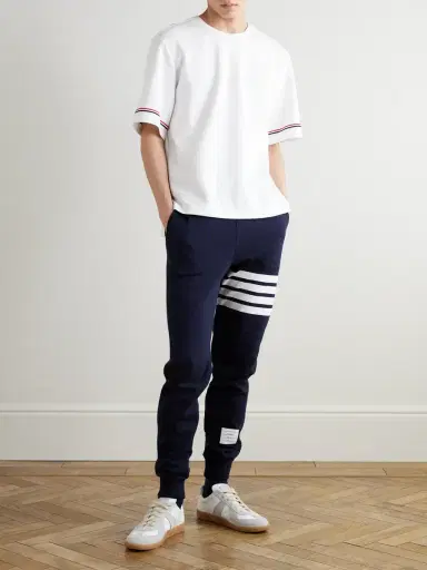 Thom Browne Tapered Striped Cotton-Jersey Sweatpants - Men | Thumbnail 2 Thom Browne Tapered Striped Cotton-Jersey Sweatpants - Men | Thumbnail 2