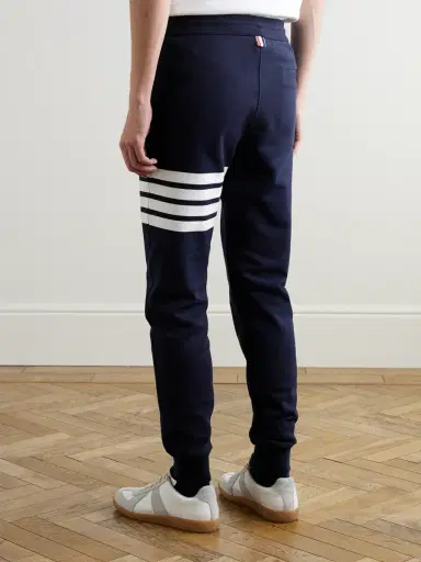 Thom Browne Tapered Striped Cotton-Jersey Sweatpants - Men | Thumbnail 4 Thom Browne Tapered Striped Cotton-Jersey Sweatpants - Men | Thumbnail 4