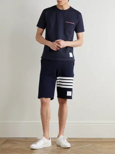 Thom Browne Striped Loopback Cotton-Jersey Shorts - Men | Thumbnail 2 Thom Browne Striped Loopback Cotton-Jersey Shorts - Men | Thumbnail 2