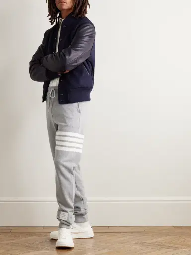 Thom Browne Tapered Striped Cotton-Jersey Sweatpants - Men | Thumbnail 2 Thom Browne Tapered Striped Cotton-Jersey Sweatpants - Men | Thumbnail 2