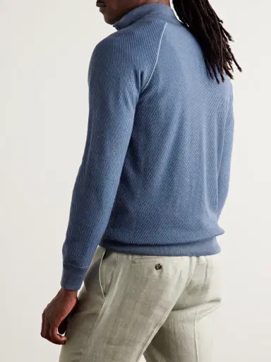 Loro Piana Ribbed Cashmere and Silk-Blend Half-Zip Sweater - Men | Thumbnail 4 Loro Piana Ribbed Cashmere and Silk-Blend Half-Zip Sweater - Men | Thumbnail 4