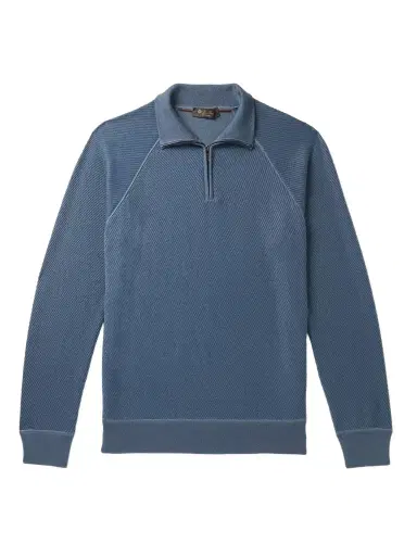 Loro Piana Ribbed Cashmere and Silk-Blend Half-Zip Sweater - Men | Thumbnail 1 Loro Piana Ribbed Cashmere and Silk-Blend Half-Zip Sweater - Men | Thumbnail 1
