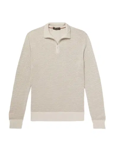 Loro Piana Slim-Fit Ribbed Silk, Cashmere and Linen-Blend Half-Zip Sweater - Men | Thumbnail 1 Loro Piana Slim-Fit Ribbed Silk, Cashmere and Linen-Blend Half-Zip Sweater - Men | Thumbnail 1